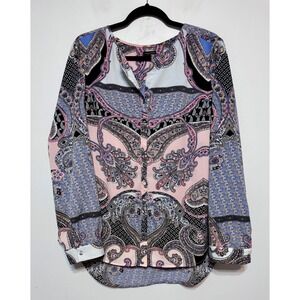 Talbots Boho Fairy Paisley Scarf Print Blouse Size XL Cottagecore Luxe Soft Girl